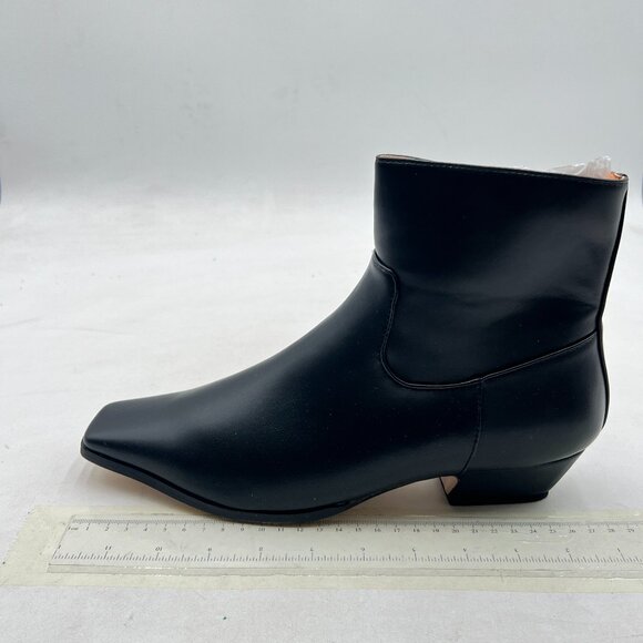 Black Square Toe Ankle Booties Comfy Chunky Low Heel Short Boot Side Zipper Shoe - Picture 2 of 8